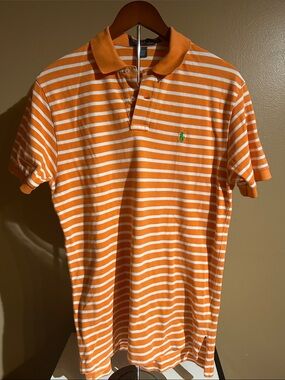 Ralph Lauren Orange & White Striped Polo with Green Pony